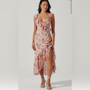 Astr the label Mahalia Dress in Blue & Orange Floral in XS